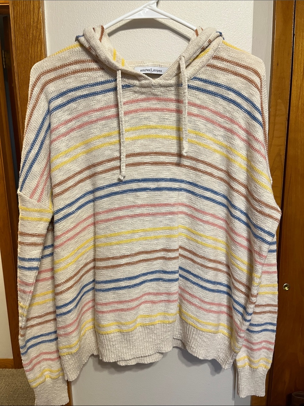 Stitches & Stripes  sweater/hoodie in Cream with Blue, Pink, Yellow & Brown